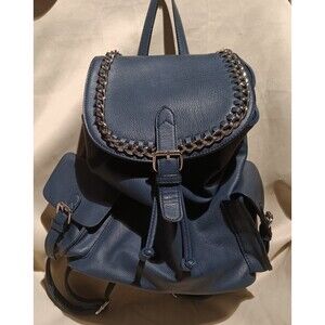 Black Rivet Leather Backpack Navy Blue w/ Chain Accent & Magnetic Closure